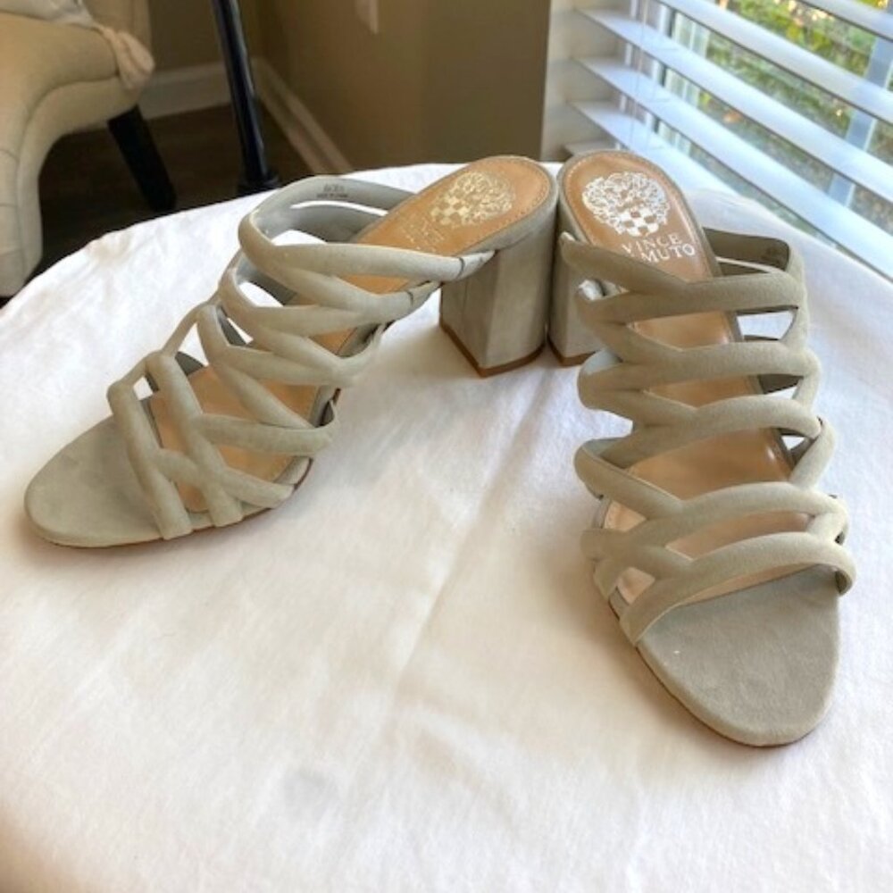 Vince Camuto Womens RAVEANA Gray Suede Slip On Cage Mule Sandals Shoes Size 8 M